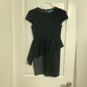 Alice + Olivia Black Silk Leather Panel Peplum Mini Dress Size 2